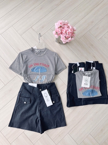 SET QUẦN JEANS NẮP TÚI ÁO KẺ NỮ SẴN