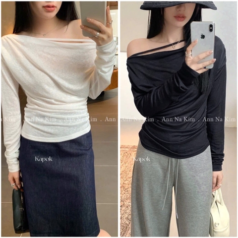 SET 2 ÁO LEN ĐEN TRẮNG TRỄ VAI NỮ THU ĐÔNG SẴN