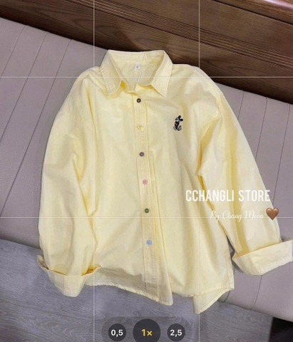ÁO SƠ MI VÀNG THÊU MICKEY DÀI TAY NỮ