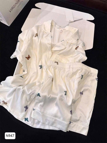 SET BỘ CỘC PIJAMA LỤA HOẠ TIẾT BƯỚM NỮ