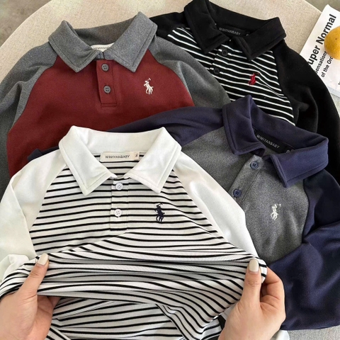 SET 4 ÁO POLO DÀI TAY CAO CẤP BÉ TRAI SẴN