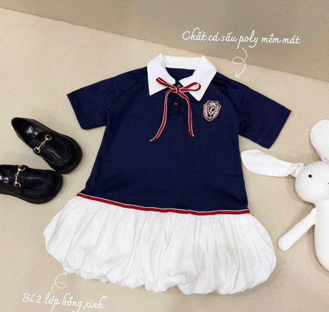SET BỘ ÁO POLO XANH THAN CHÂN VÁY BỒNG BÉ GÁI