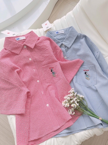 ÁO SƠ MI KẺ CỘC THÊU MK TÚI -  GU CAO CẤP NỮ SẴN(SALE 84k)