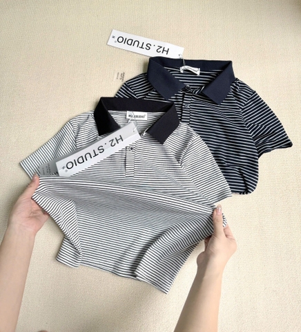 ÁO POLO KẺ CỔ ĐEN 2 MÀU NỮ