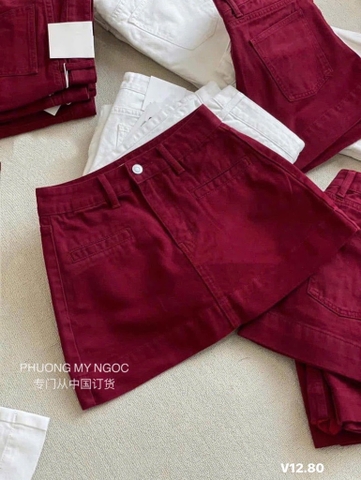 CHÂN VÁY BÒ NỮ ĐỎ NEW TÚI NGANG SẴN