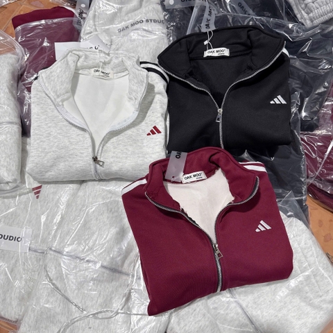 ÁO KHOÁC NỈ HAI DA 3 SỌC 3 MÀU NỮ THU ĐÔNG