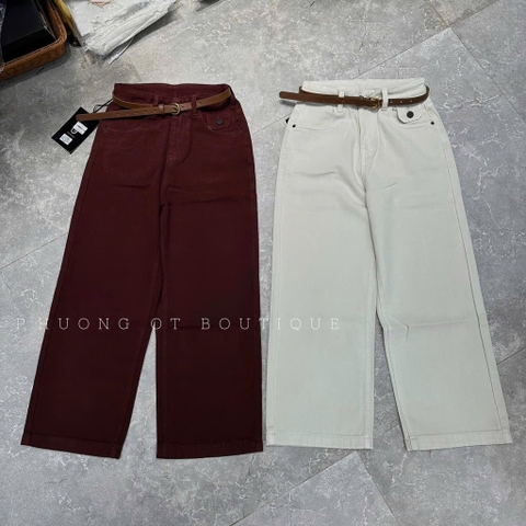 QUẦN JEAN NỮ SUÔNG ĐỎ TRẮNG KEM KÈM ĐAI SẴN (XẢ 109k)