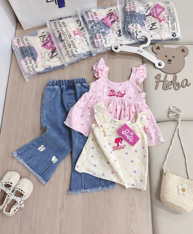 SET DÀI 3 CHI TIẾT BARBIE QUẦN JIEAN NƠ BÉ GÁI