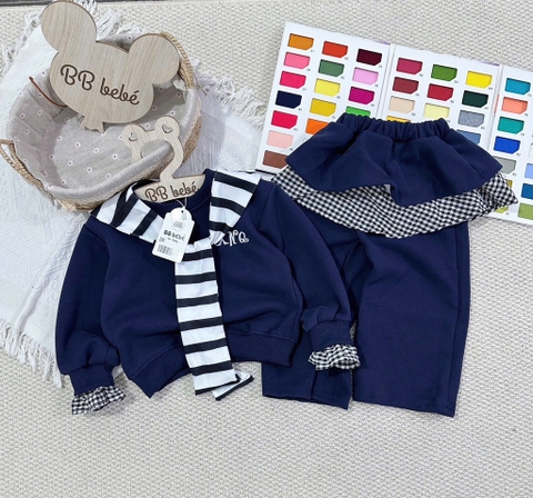SET BỘ NỈ 2 DA KÈM KHĂN BÉ GÁI MÀU THAN