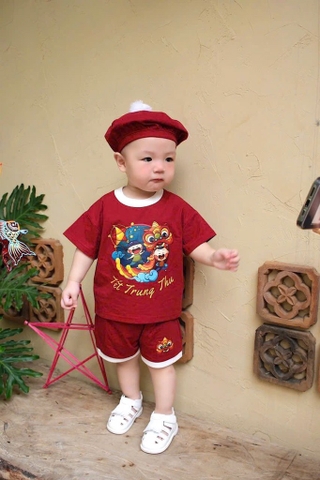 SÉT BỘ TẾT TRUNG THU ĐỎ KÈM MŨ NỒI BÔNG BÉ TRAI