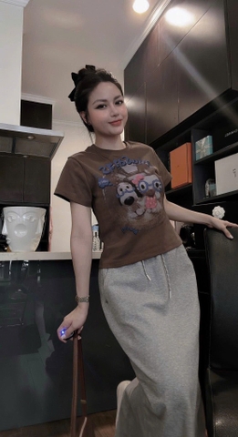 SET ÁO COTTON NÂU MIX CHÂN VÁY MÌ XÁM NỮ SẴN