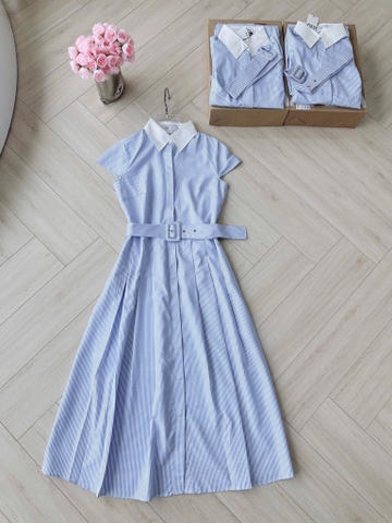 VÁY KẺ PHỐI CỔ ĐAI EO NỮ