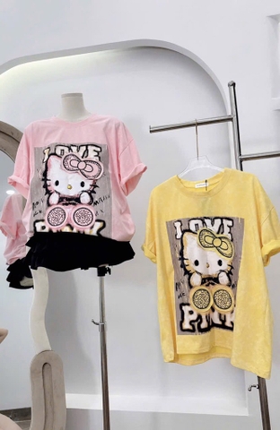 ÁO PHÔNG 2 MÀU HELLO KITTY LOVE NỮ(XẢ 95k)