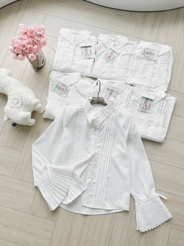 ÁO SƠ MI DẬP LI TAY NƠ BUỘC NỮ SẴN