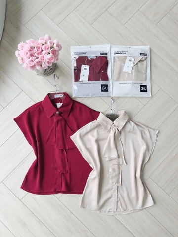 ÁO SƠ MI GU TAY LIỀN MIX NƠ CỔ NỮ(XẢ 85k)