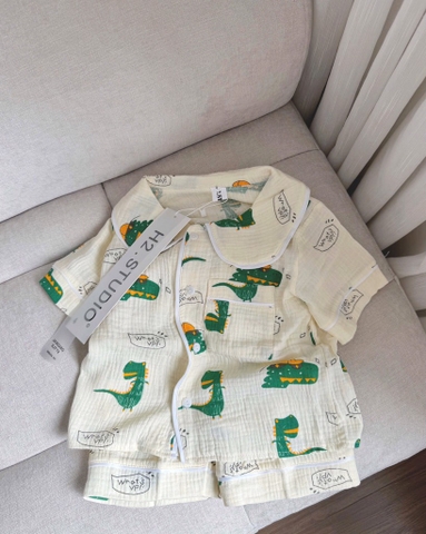 SET BỘ XÔ MUSLIN HOẠ TIẾT KHỦNG LONG BÉ TRAI