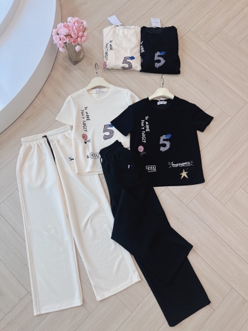 SET BỘ ÁO SỐ 5 CHỮ MIX QUẦN SUÔNG NỮ THU ĐÔNG