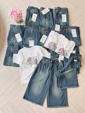 SET NGỐ JEANS NỮ CHÂN RUA MIX PHÔNG GIẤY VOI SẴN