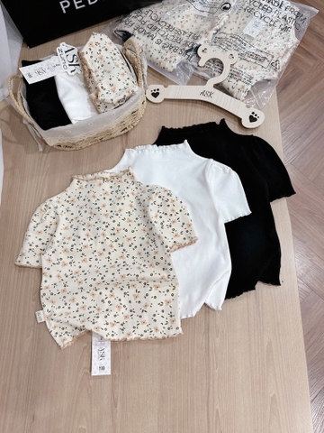 SET 3 ÁO ZIP CỔ BÈO ĐEN TRẮNG HOA BÉ GÁI (SALE 79k)