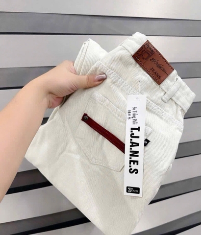 QUẦN JEANS NỮ SUÔNG TRẮNG VIỀN ĐỎ TÚI SAU SẴN