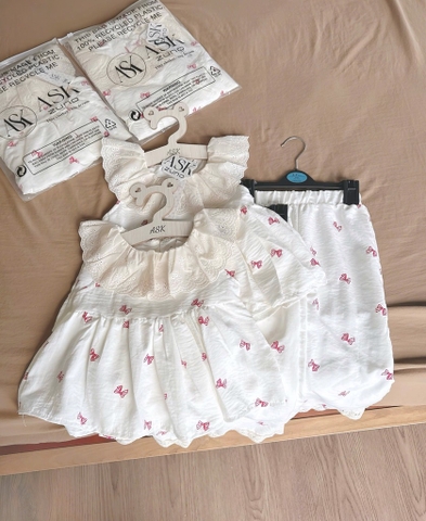 SET BỘ HOMEWEAR BÈO ĐÍNH NƠ BÉ GÁI SẴN