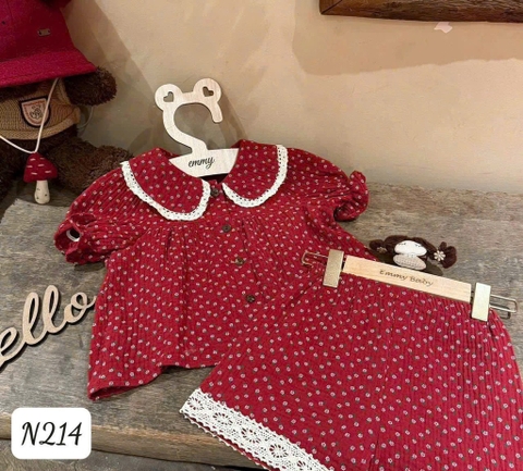 BỘ XÔ MUSLIN HOA NHÍ ĐỎ BÉ GÁI SẴN