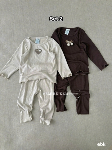 SET 2 BỘ DÀI XÁM KEM - NÂU BE BÉ GÁI