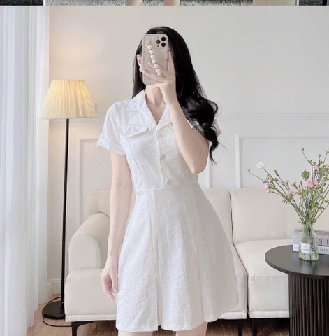 VÁY CỔ VEST NẮP TÚI LI GẤU NỮ SẴN