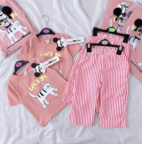 SET BỘ MÈO HỒNG QUẦN KẺ BÉ GÁI SẴN (XẢ 49k)