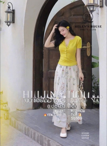SET ÁO VÀNG CHÂN VÁY DÀI HOA NỮ