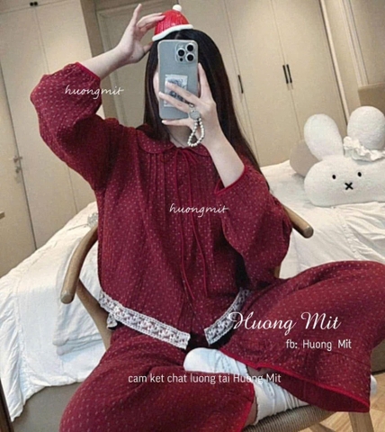 SET BỘ XÔ MUSLIN HOA NHÍ ĐỎ NỮ SẴN (SALE 115k)