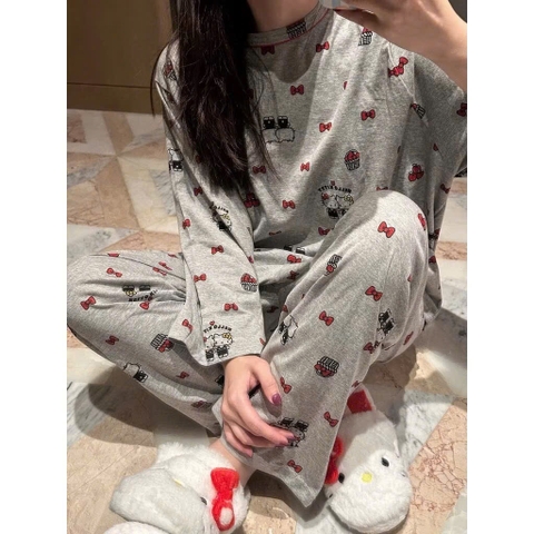 SET BỘ NGỦ DÀI HELLO KITTY NƠ NỮ THU ĐÔNG