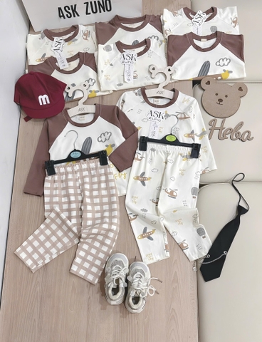 SET 2 BỘ DÀI MÁY BAY SIÊU XINH TONE NÂU BÉ TRAI