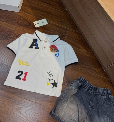 SÉT ÁO POLO GẤU WHO.AU QUẦN SHORT JEAN KHÓI BÉ TRAI NEW( xả 79k)