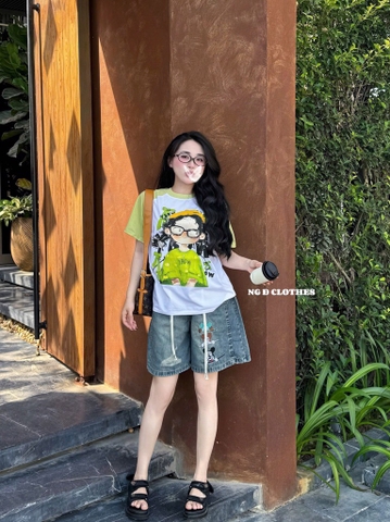 SET ÁO THUN CÔ GÁI XANH PHỐI QUẦN JEAN NỮ