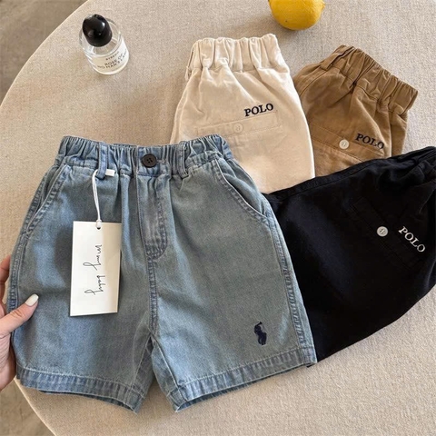 QUẦN KAKI SHORT CẠP CHUN MMY 4M THÊU POLO BÉ TRAIBÉ GÁI ( xả 29k)