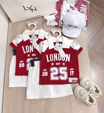 SET POLO ĐỎ LONDON 25 KÈM MŨ BÉ TRAI SẴN