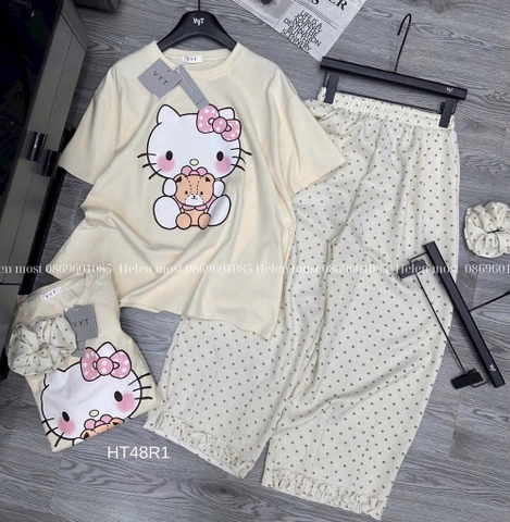 SET BỘ QUẦN CHẤM BI ÁO KITTY NỮ (TĂNG GIÁ) SẴN