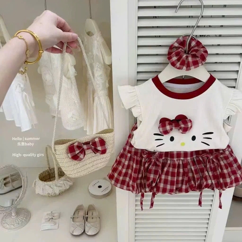 SET MÈO NƠ KẺ CV ÁO KHĂN KÈM TÚI BÉ GÁI (LOẠI ĐẮT KÈM TÚI NƠ)
