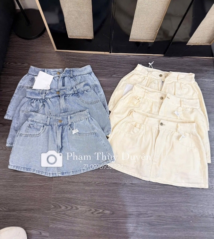 CHÂN VÁY BÒ NỮ DÁNG NGẮN 2 MÀU