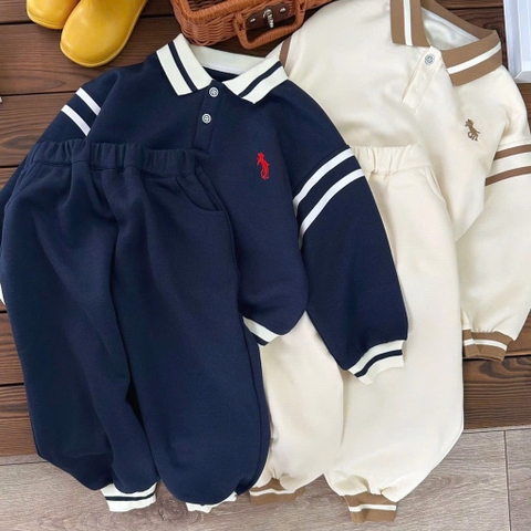 BỘ DÀI NỈ HAI DA POLO THÊU NGỰA 2 MÀU BÉ TRAI