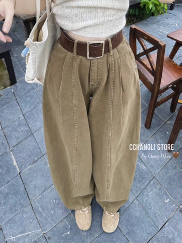 QUẦN JEAN NỮ SUÔNG NÂU GÂN NỔI