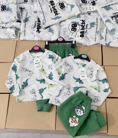 SÉT ÁO CHÓ CỨU HỘ KHỦNG LONG GHI MIX QUẦN XANH LÁ CHO BÉ YÊU