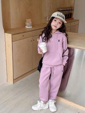BỘ DÀI NỈ TÍM XUẤT DƯ THÊU NGỰA SIZE ĐẠI BÉ GÁI SẴN