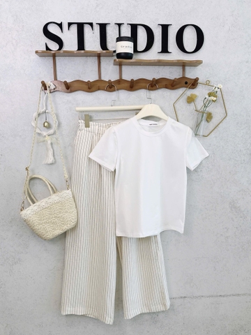 SET BỘ KẺ ỐNG SUÔNG CẠP CHUN PHẲNG MIX ÁO PHÔNG NỮ