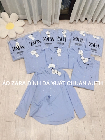 ÁO SƠ MI Z.ARA XANH ĐÍNH ĐÁ BASIC