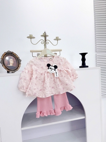 SET BỘ DÀI ÁO HOA XỐP QUẦN DÀI LOE ĐIỆU BÉ GÁI SẴN (xả 45k)