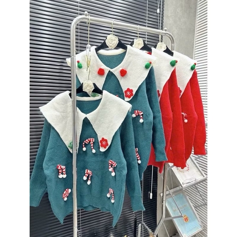 ÁO LEN NOEL XANH ĐỎ NỮ THU ĐÔNG