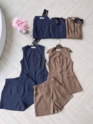 SET KẺ CÚC BỌC VẠT MỞ MIX SHORT NỮ SẴN (SALE 171k)