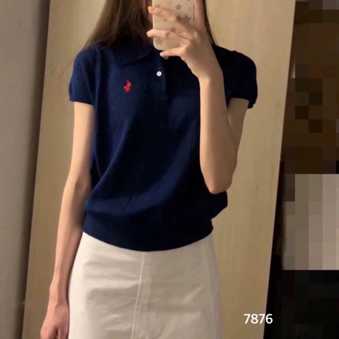 ÁO LEN CỔ POLO THÊU NGỰA MÀU XANH THAN NỮ SẴN